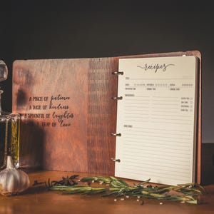 Sustainable wooden recipe book with unique grain pattern