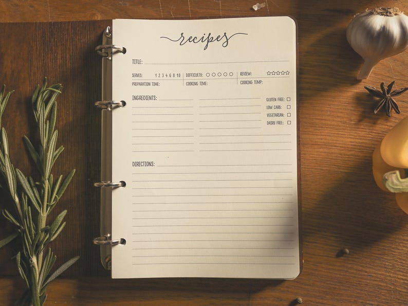 Blank recipe book with customizable cover design