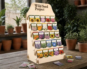 Espositore per semi - Espositore da banco a 5 ripiani con 25 tasche, ripiano da tavolo per bustine di semi, espositore per fiere dell'artigianato e mercati agricoli