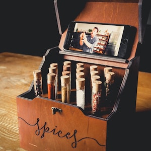 Wooden Spice Rack with Test Tube, Spice Organizer, Spice Jars for Kitchen Storage
