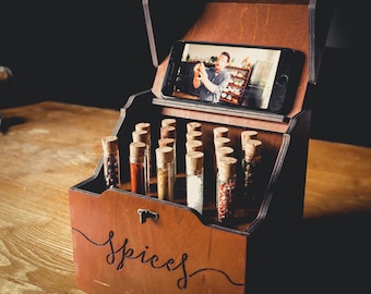 Wooden Spice Rack with Test Tube, Spice Organizer, Spice Jars for Kitchen Storage