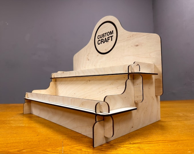 Personalized Wooden Display Stand - Customize with Your Words or Logo!