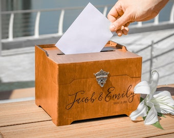 スロットとロック付きのパーソナライズされたウェディングカードボックス、結婚式用の木製カードボックス、素朴なウェディングカードホルダー、封筒ボックス、結婚式の記念品ボックス