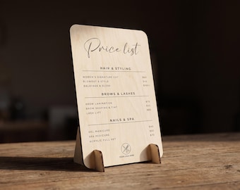 Wooden Price List Sign, Custom Menu Board for Salon and Barber, Wedding Bar, Restaurant Countertop Sign, Cocktail Signature Drink