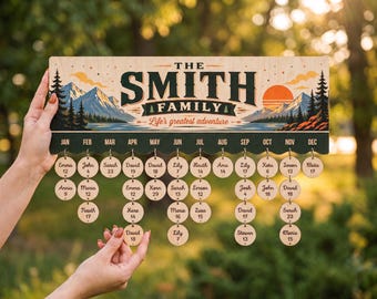 Family Birthday Board, Personalized Family Celebration and Anniversary Date Tracker Calendar with Name Tags