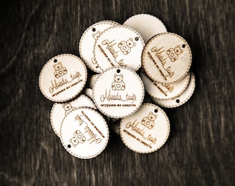Personalized Wooden Tags Custom Round Wood Garment Tags Wooden Laser Engraved Tag Knitting Tags Crochet Tags Product Tags Clothing Tag