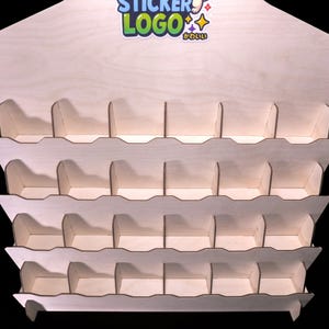 Top-down view of pocket layout sized for 3×3 inch sticker packs.