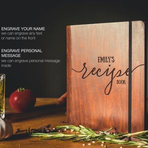 Recipe book with Personalization, Custom Wooden Recipe Book, Personalized Blank Cook Book, Wood Recipe Book with Cards
