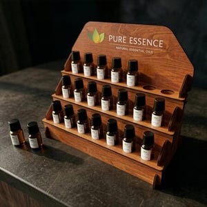 Essential Oil Stand, 3 Tier Perfume Sample Holder, Wood Vial Display Rack for 15ml Bottles