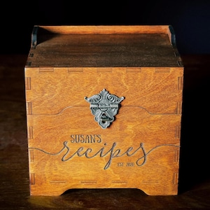 Recipe Box With Dividers, Personalized Recipe Card Box, Wood Custom Recipe Box and Cards 4x6, Recipe Box For Bridal Shower
