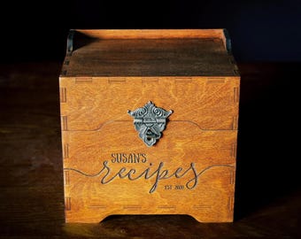 Recipe Box With Dividers, Personalized Recipe Card Box, Wood Custom Recipe Box and Cards 4x6, Recipe Box For Bridal Shower