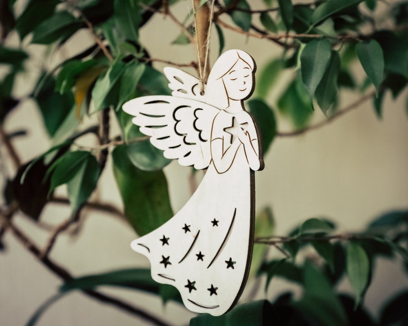 Angel SVG Christmas Memorial SVG, Christian SVG Christmas Tree svg Ornament, Glowforge Christmas svg, Christmas Angel Laser Cut File image 2