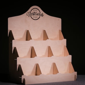 Soporte para tarjetas de felicitación: expositor de madera de 3 niveles, organizador de postales, folletos y expositor para vendedores