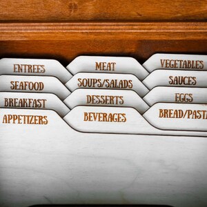 Wooden recipe box for 4x6 cards with personalized engraving and optional dividers