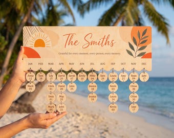 Family Celebration Board, Personalized Birthday Calendar with Hanging Name Tags, Perpetual Family Event Tracker