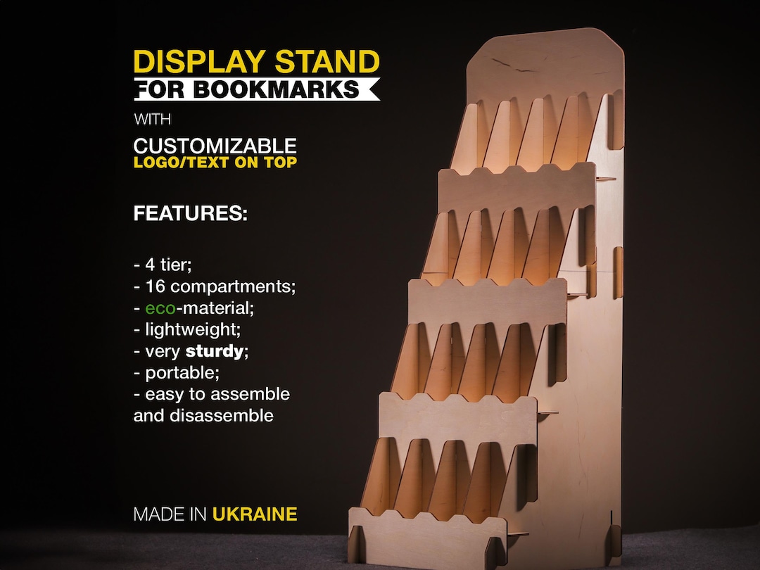 Bookmark Rack Display Stand: 4 Tier Wooden Vendor Display With 16 ...