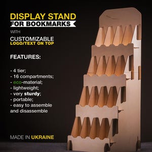Bookmark Rack Display Stand: 4 Tier Wooden Vendor Display with 16 Pockets for Craft Shows and Retail Counters