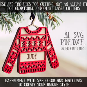 Maglione brutto SVG Ornamento natalizio personalizzato SVG, file di Natale Glowforge con ornamento di maglione di Natale brutto, Natale SVG