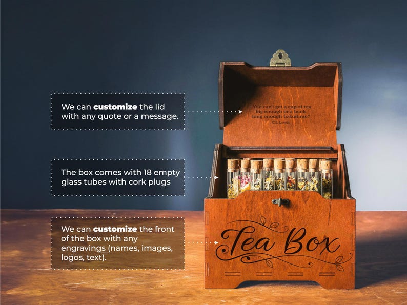 Custom Tea Box With Personalization – Wooden Tea Sampler Gift Box for ...
