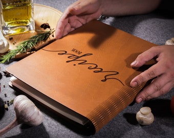 Custom Recipe Book Binder A4 A5 Family Cook Book Personalized Wooden Binder Housewarming Gift for Mom with 70 - 140 pages