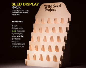 Display Stand For Seed Packets, Seed Organizer, Retail Display, Card Display Stand, Rustic Wood Shelf, Seed Holder, Wood Display Risers