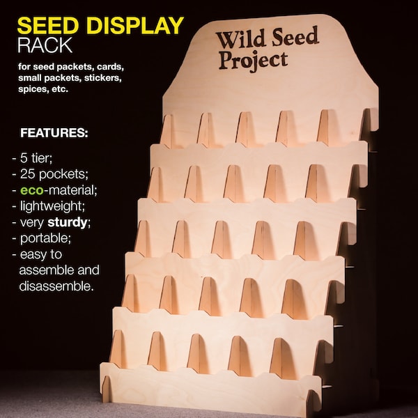 Display Stand For Seed Packets, Seed Organizer, Retail Display, Card Display Stand, Rustic Wood Shelf, Seed Holder, Wood Display Risers