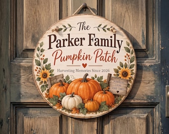 Custom Pumpkin Patch Sign, Personalized Family Name Fall Porch Sign, Autumn Welcome Door Hanger, Rustic Halloween Decor