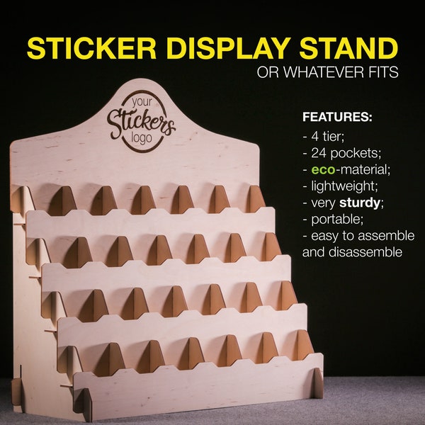 Sticker Display Stand, Sticker Storage, Craft Show Display Shelf, Wooden Sticker Rack, Product Card Display Stand, Sticker Holder Organizer