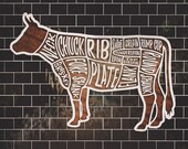 Wood Beef Meat Cuts Chart Kitchen Wall Art Butcher Cuts Restaurant Decor Handmade Cow Sign Farmhouse Kitchen Decor with Butcher Chart