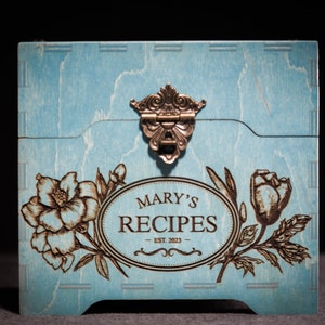 Recipe Box With Dividers, Wooden Recipe Box, Recipe Card Box, Personalized Gift, Custom recipe box, Floral Recipe Box