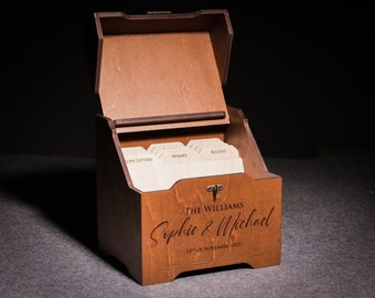 Personalized Wedding Guest Box, Advice Box w/ cards 4x6 & 5x7, Custom Wooden Keepsake Box for Memories and Guest Wishes