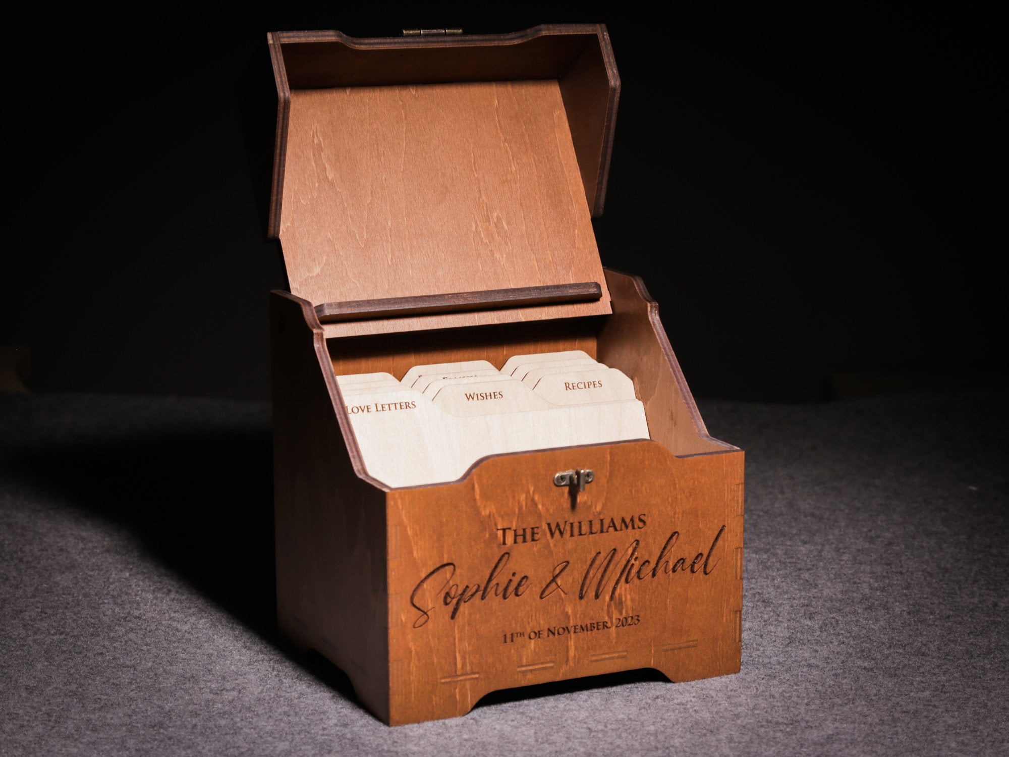 Wedding Guest Book Alternative, Personalized Advice Box w/ cards 4x6 & 5x7, Custom Wooden Keepsake Box for Memories and Guest Wishes