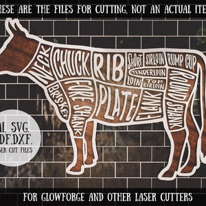 Kitchen Wall Art Cow Farmhouse Decor, SVG File Of Kitchen Signs, Butcher Chart Meat Cut, Cuts of Meat, Glowforge SVG files, Laser Cut Files