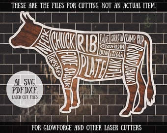Cow Butcher Chart SVG, Farmhouse Kitchen Decor, Laser Cut Files