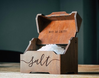 Vintage Salt Box - Personalizowana drewniana solniczka z pokrywką