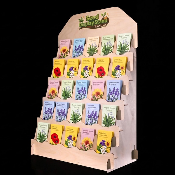 Seed Packet Display for Shops & Markets – 5-Tier Countertop Seed Display Stand, Vendor Display for Craft Fairs, Retail Tabletop Shelf