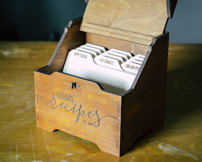 Wooden Personalized Recipe Box W/ 4x6 Recipe Card Dividers & Etsy