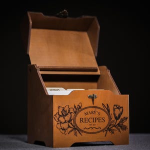Caja de recetas con diseño floral para tarjetas de 4 x 6, caja de recetas familiar personalizada para tarjetas de 5 x 7 con separadores de recetas de madera, organizador de recetas, caja para recetas