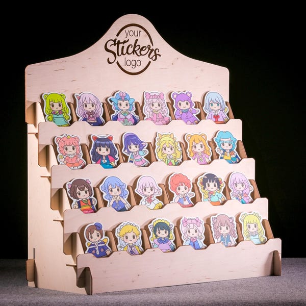 Sticker Display Stand, Wooden Sticker Holder, Craft Show Display Shelf, Sticker Rack, Product Card Display Stand, Sticker Storage Organizer