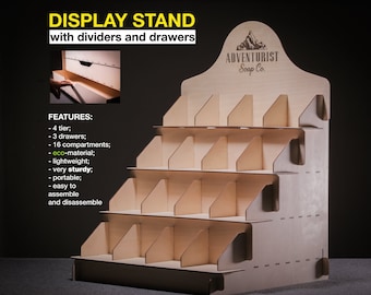 Wooden Display Stand with Dividers and Drawers, Personalized Collapsible Rack, Custom Display Stand for Craft Fair or Retail Display