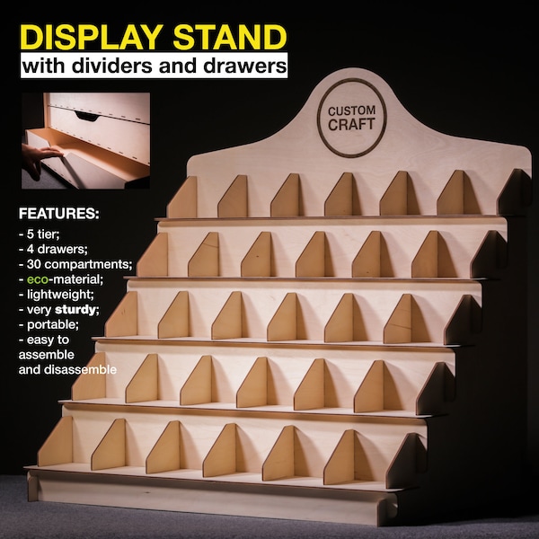 Display Stand with 5 Wooden Shelves, Wooden Riser with Display Shelf, Soap Display, Candle Stand for Craft Fair