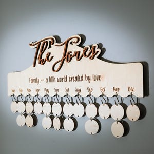Personalized Family Birthday Calendar - Wooden Wall Hanging Birthday Tracker & Reminder - Unique Housewarming Gift