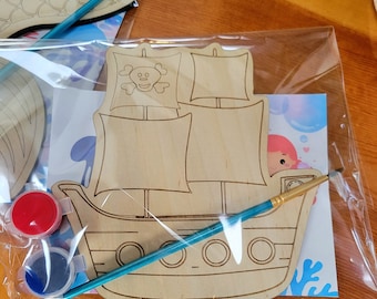 Mermaid & Pirate Ship Paint Kit SVG/ Kid Paint Kits/ Paint Party/ Mermaid Party/ Pirate Party/ Birthday Party Favor/ Digital File/ Glowforge