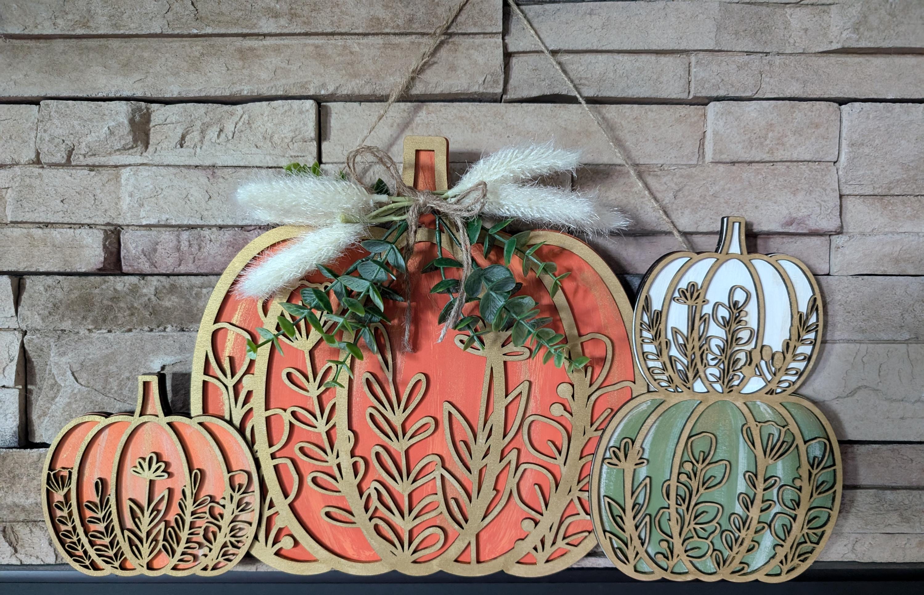 Fall Floral Door Hanger SVG, Stacked Floral Pumpkin, Welcome Home, Laser SVG, Stacked Pumpkin Decor, Fall Home Decor, Halloween Home Decor