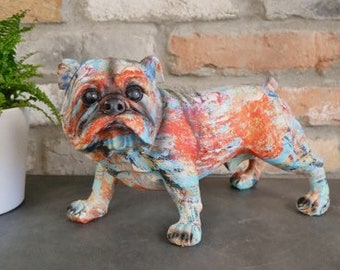 Graffiti finished blue standing bulldog ornamnet