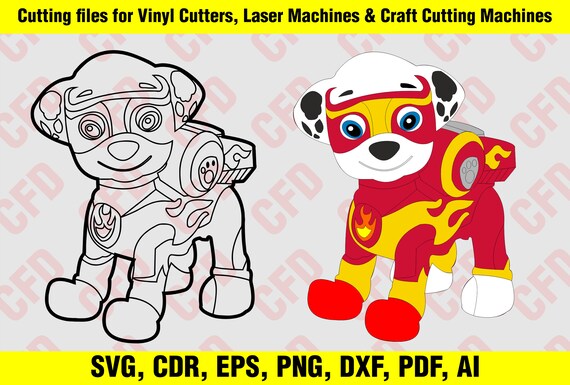 Download Free Paw Patrol Mighty Pups Marshall Colou And Outline Svg Cdr Etsy SVG Cut Files