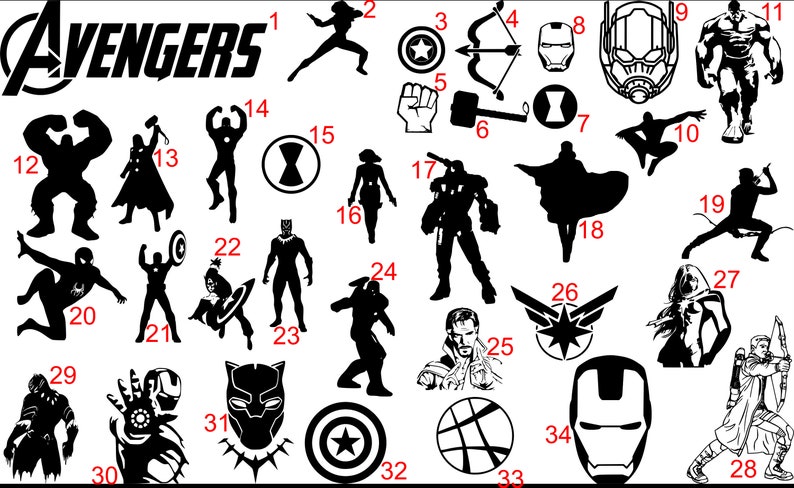 Download Avengers Endgame bundle x 34 images SVG DXF & PNG cutting ...