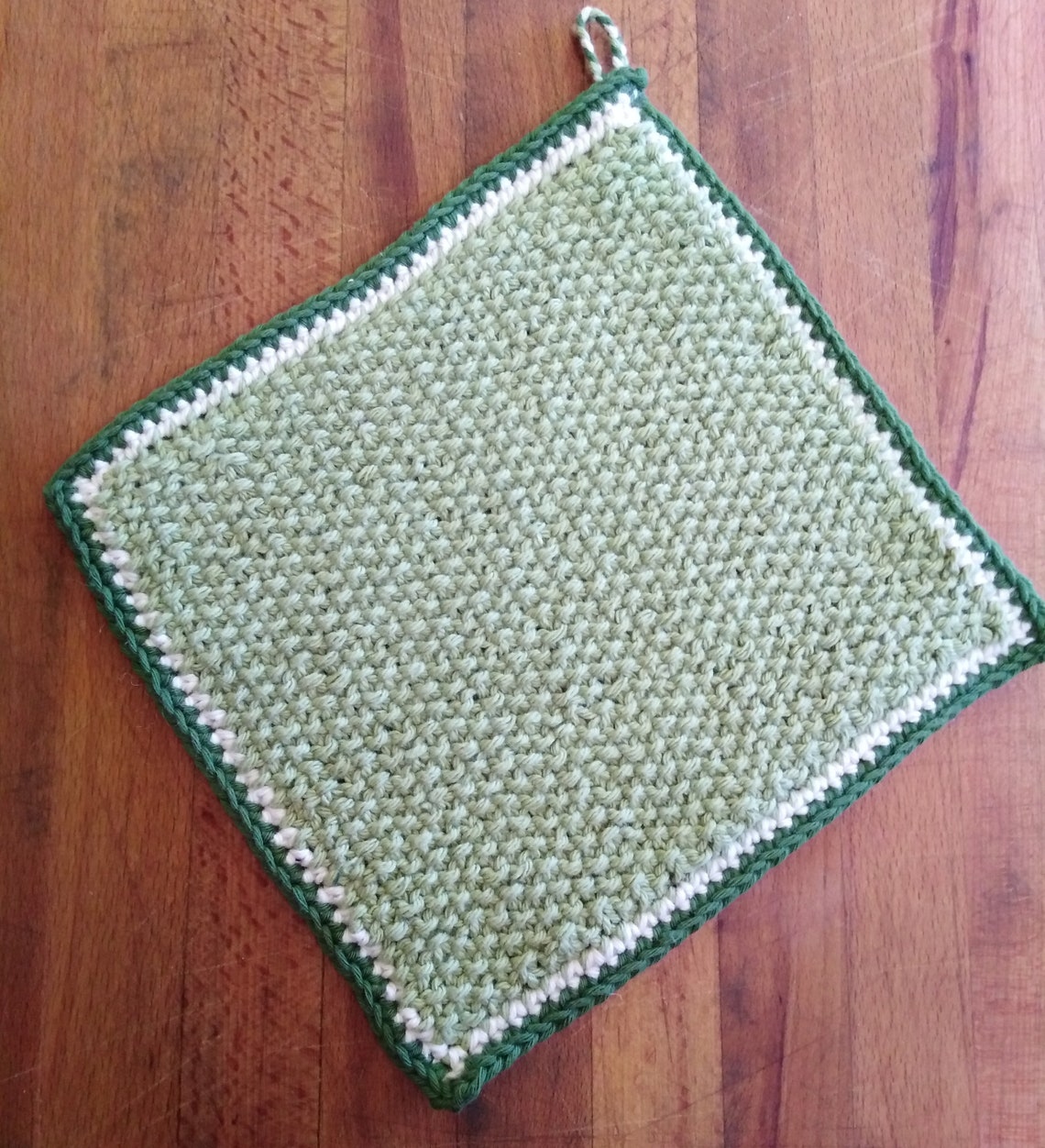 Knitted Cotton Dishcloth With Crocheted Border Etsy