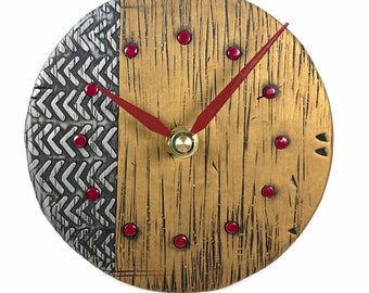 Round Clock Industrial Steampunk Bronze Gold & Silver Texture