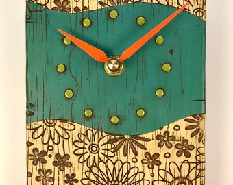Turquoise Clock with Flowers